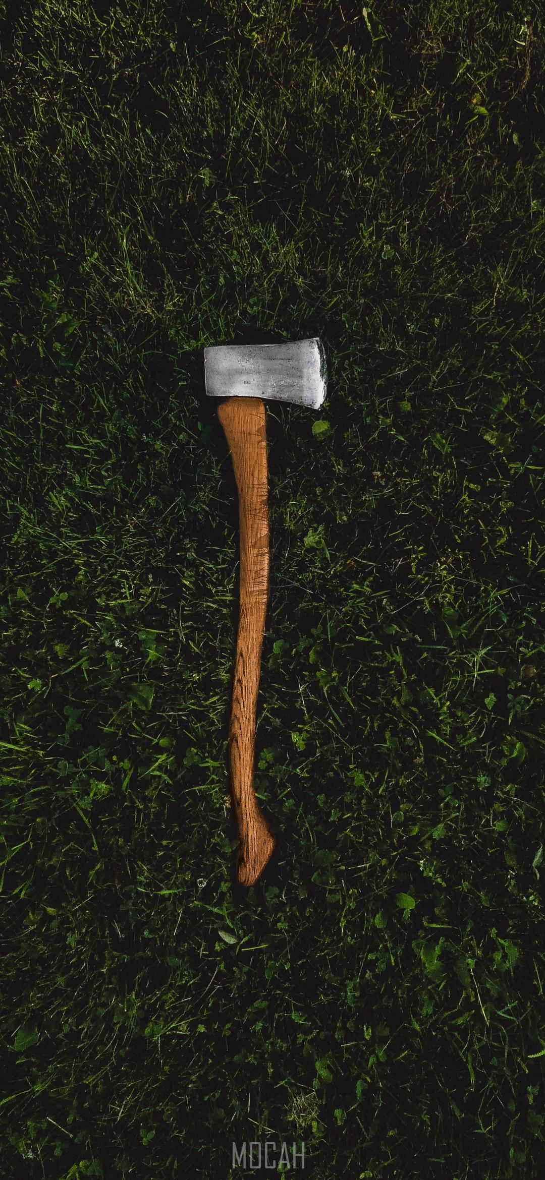 HD wallpaper, 1080X2340, A Metal Ax With A Wooden Handle Laid Down In The Middle Of A Grassy Ground, A Cut Above, Huawei Nova 5I Pro Wallpaper Hd