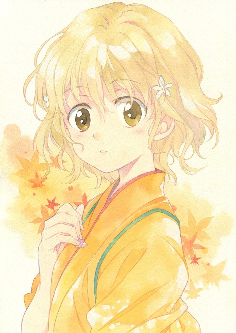 HD wallpaper, Matsumae Ohana, Hanasaku Iroha, Anime, Anime Girls, Blonde, Simple Background