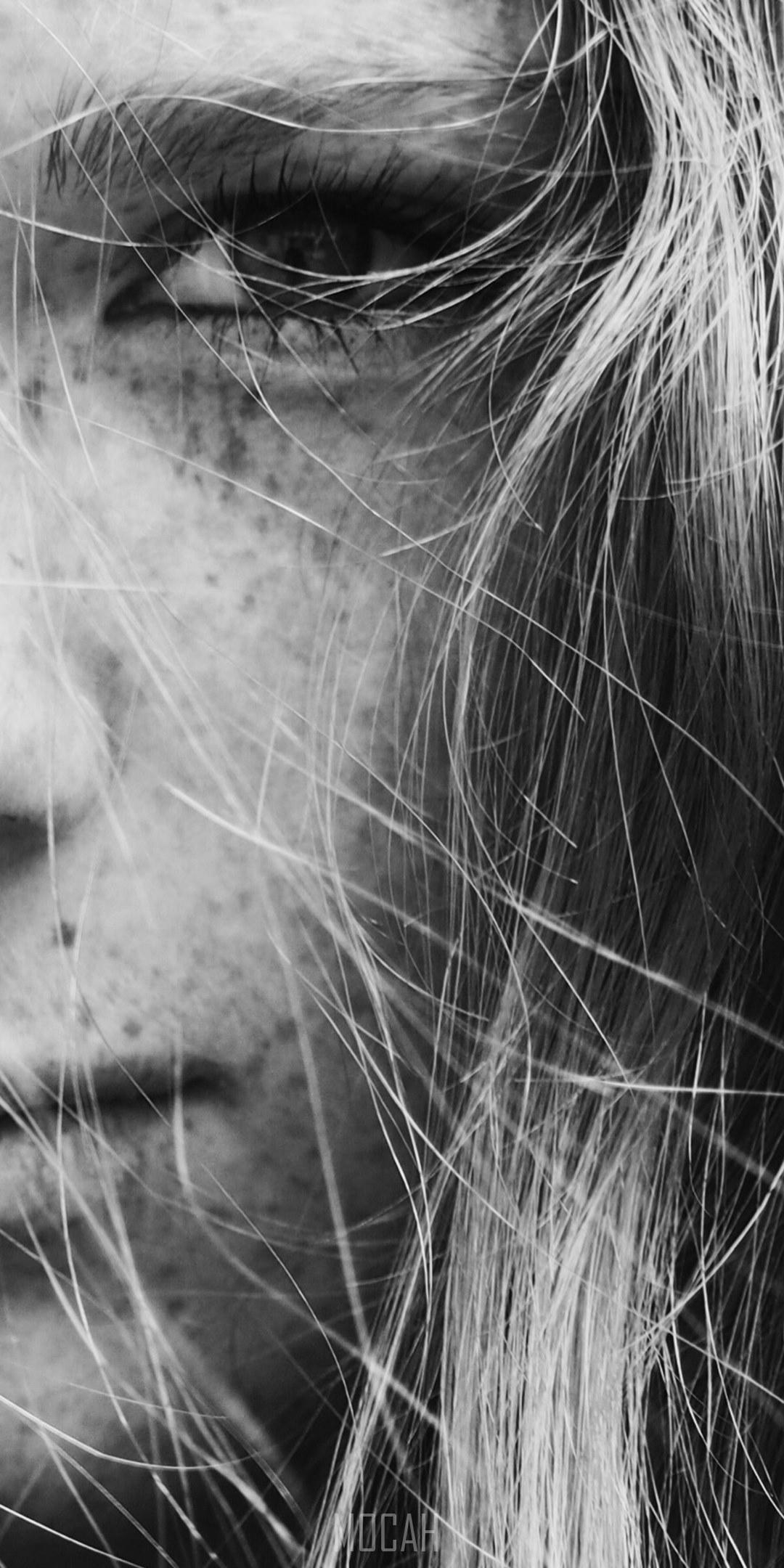 HD wallpaper, Xiaomi Mi A2 Hd Download, 1080X2160, Freckles On Dutch Girl Face, Black And White Close Up Shot Of Young Female Face With Freckles In Amsterdam