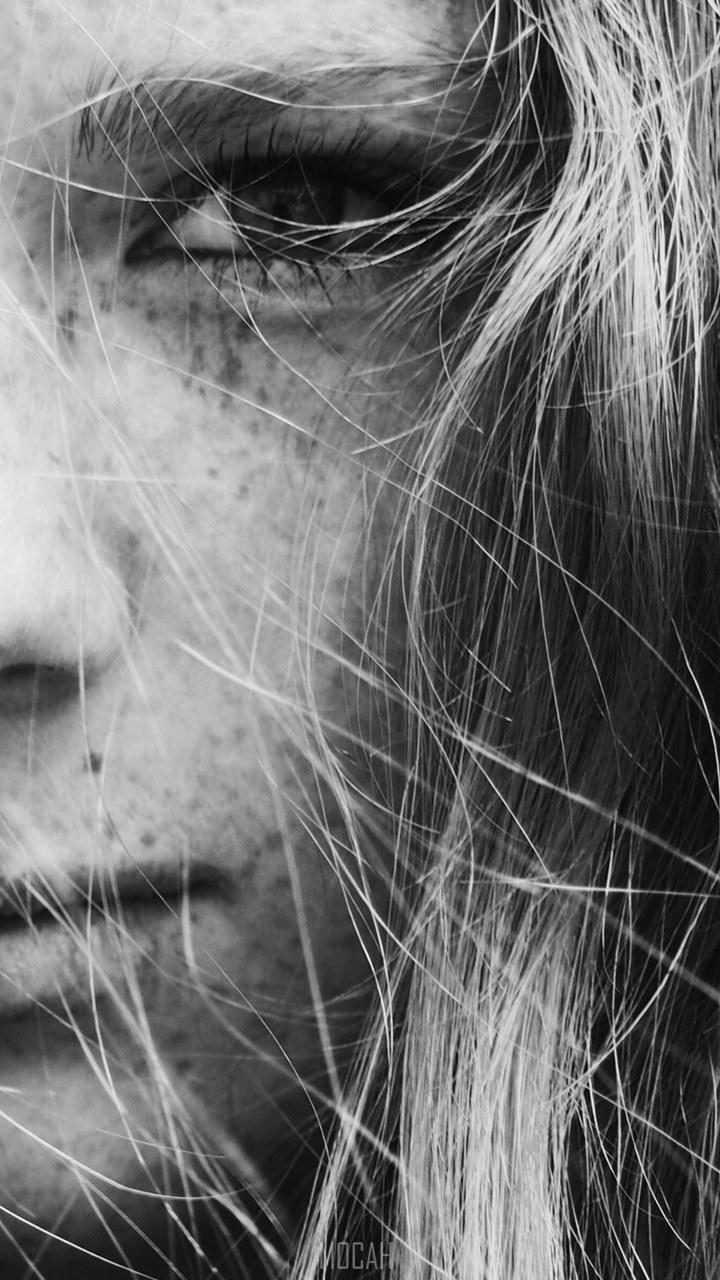 HD wallpaper, Xiaomi Redmi Y1 Lite Wallpaper 1080P, 720X1280, Freckles On Dutch Girl Face, Black And White Close Up Shot Of Young Female Face With Freckles In Amsterdam