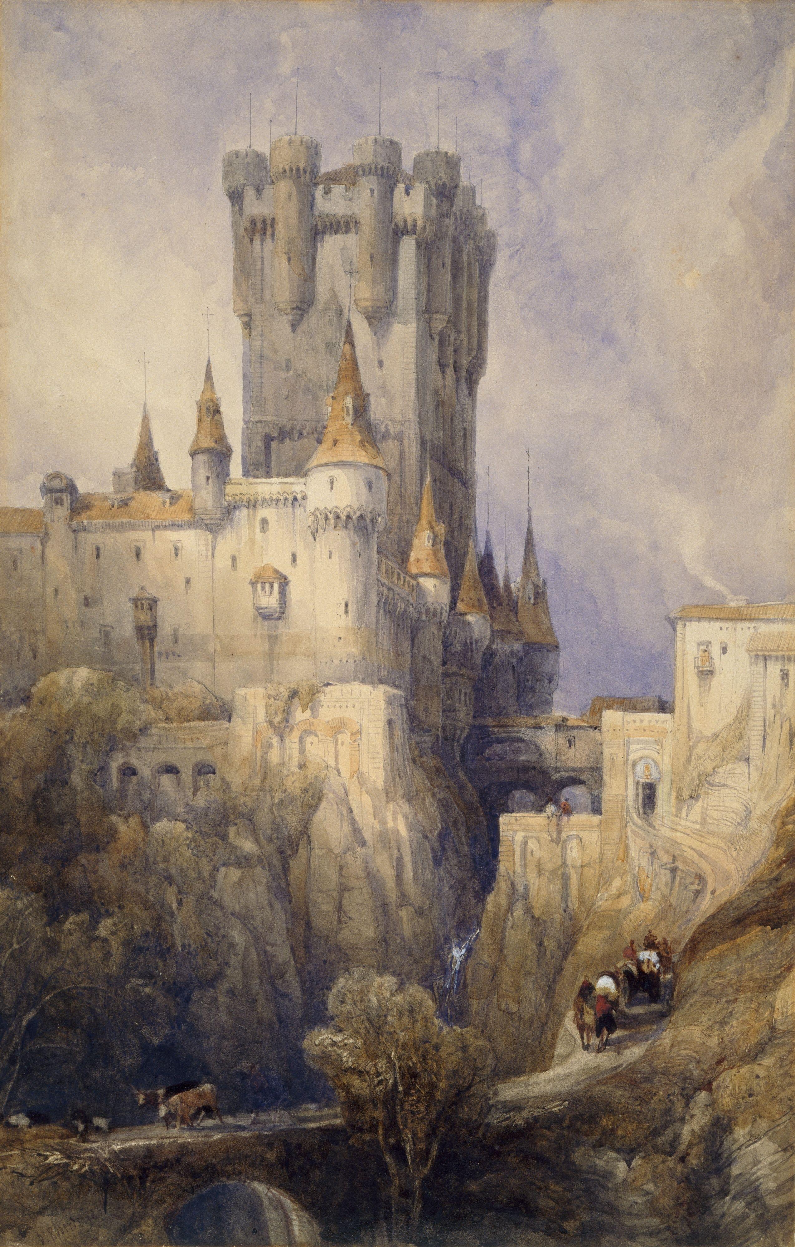 HD wallpaper, Artwork, Architecture, Watercolor, Medieval, Painting, Castle