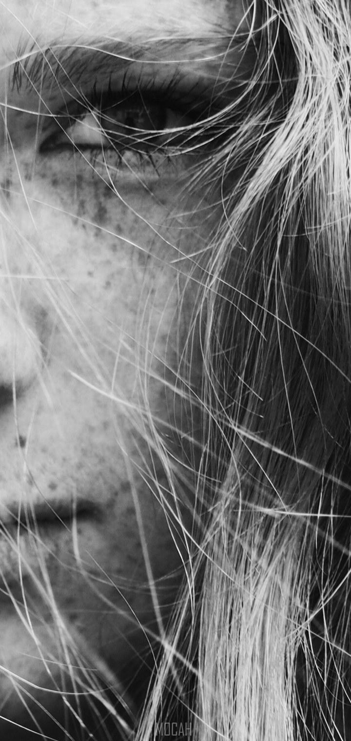 HD wallpaper, Black And White Close Up Shot Of Young Female Face With Freckles In Amsterdam, Coolpad Cool 3 Plus Wallpaper Hd, Freckles On Dutch Girl Face, 720X1520