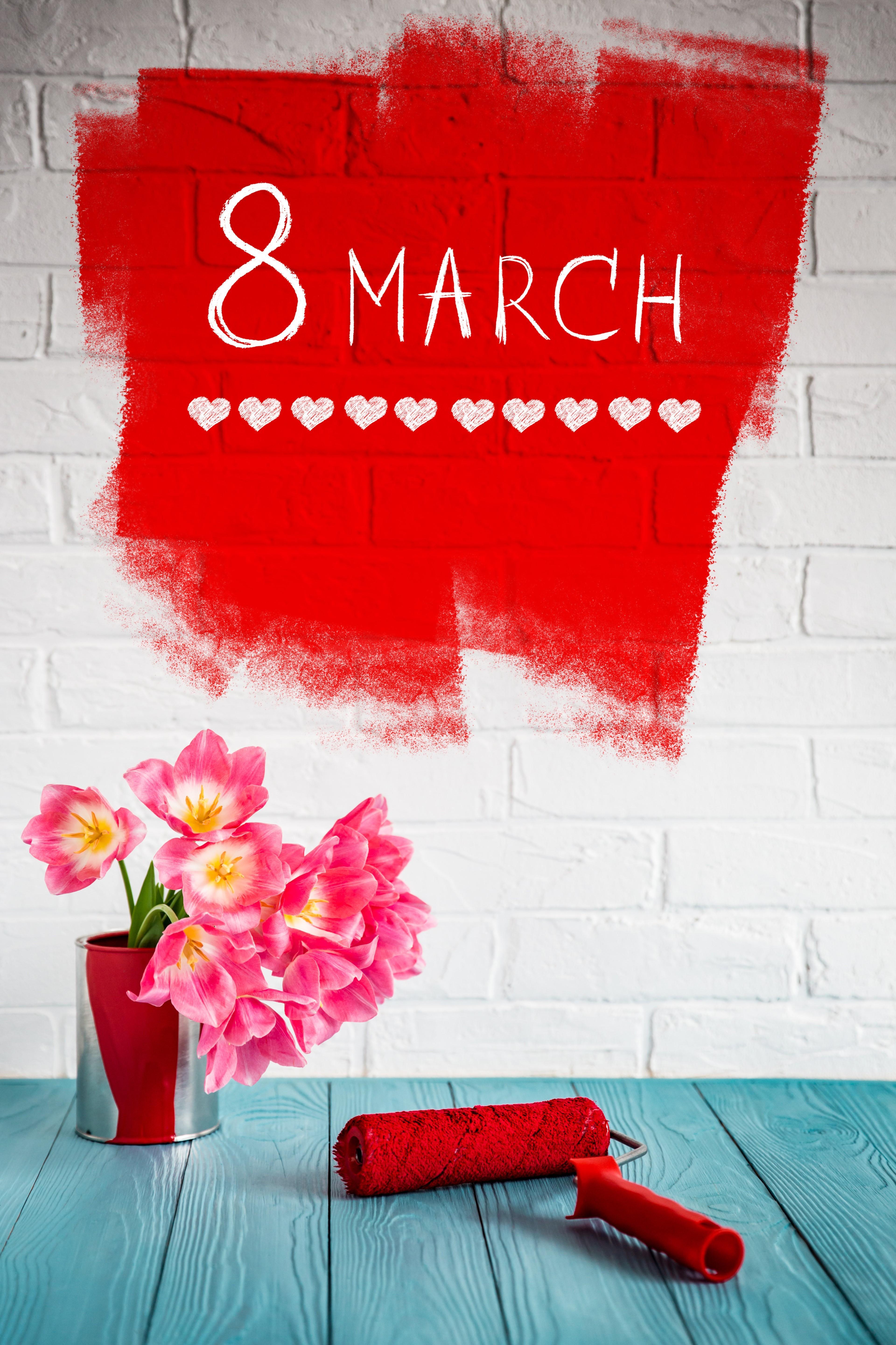 HD wallpaper, 4K, Holidays, English, March 8, Tulips, Wall, Wood Planks