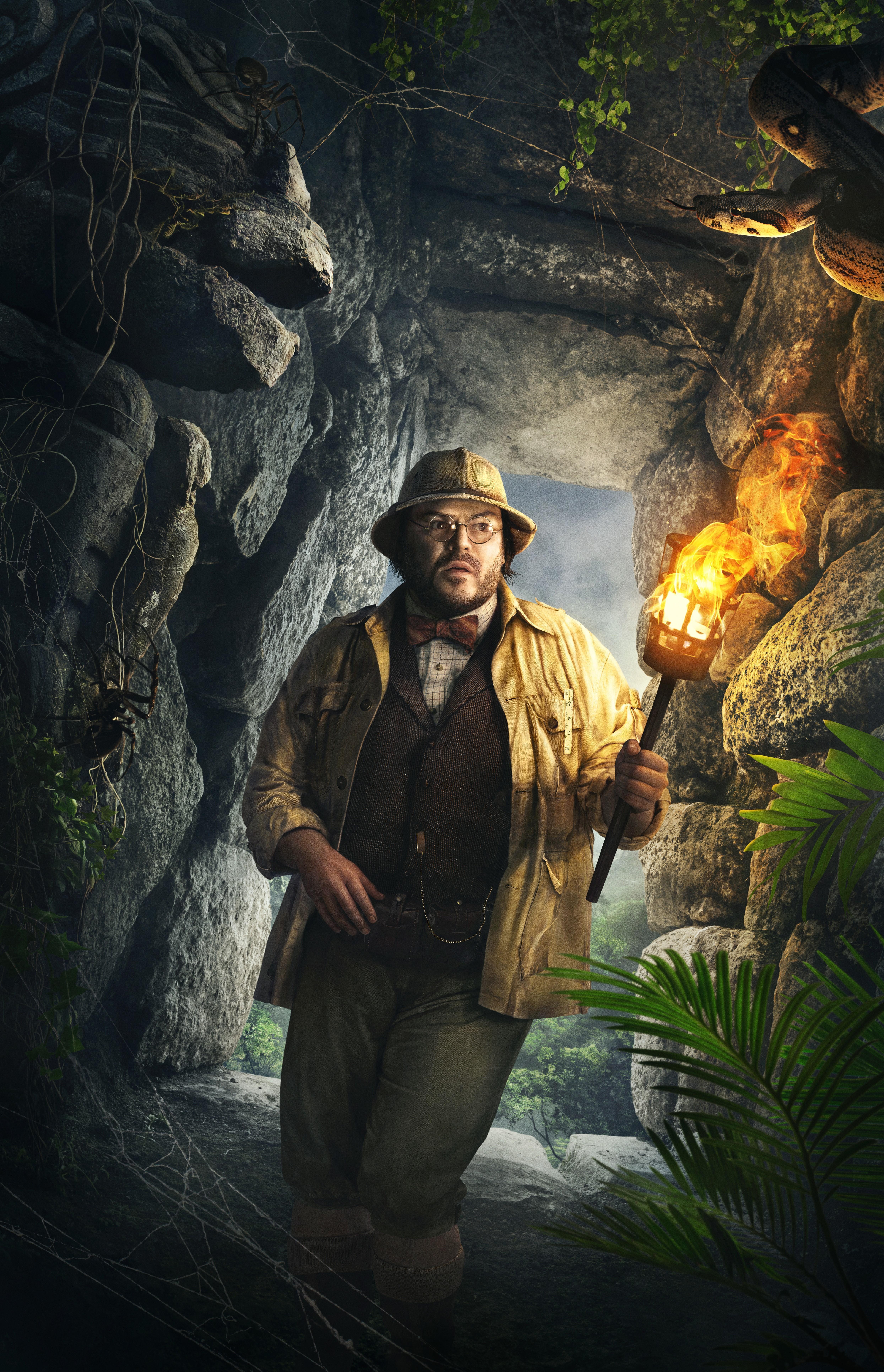 HD wallpaper, Torch, 4K, Cave, Jumanji  Welcome To The Jungle, Jack Black Professor Shelly Oberon