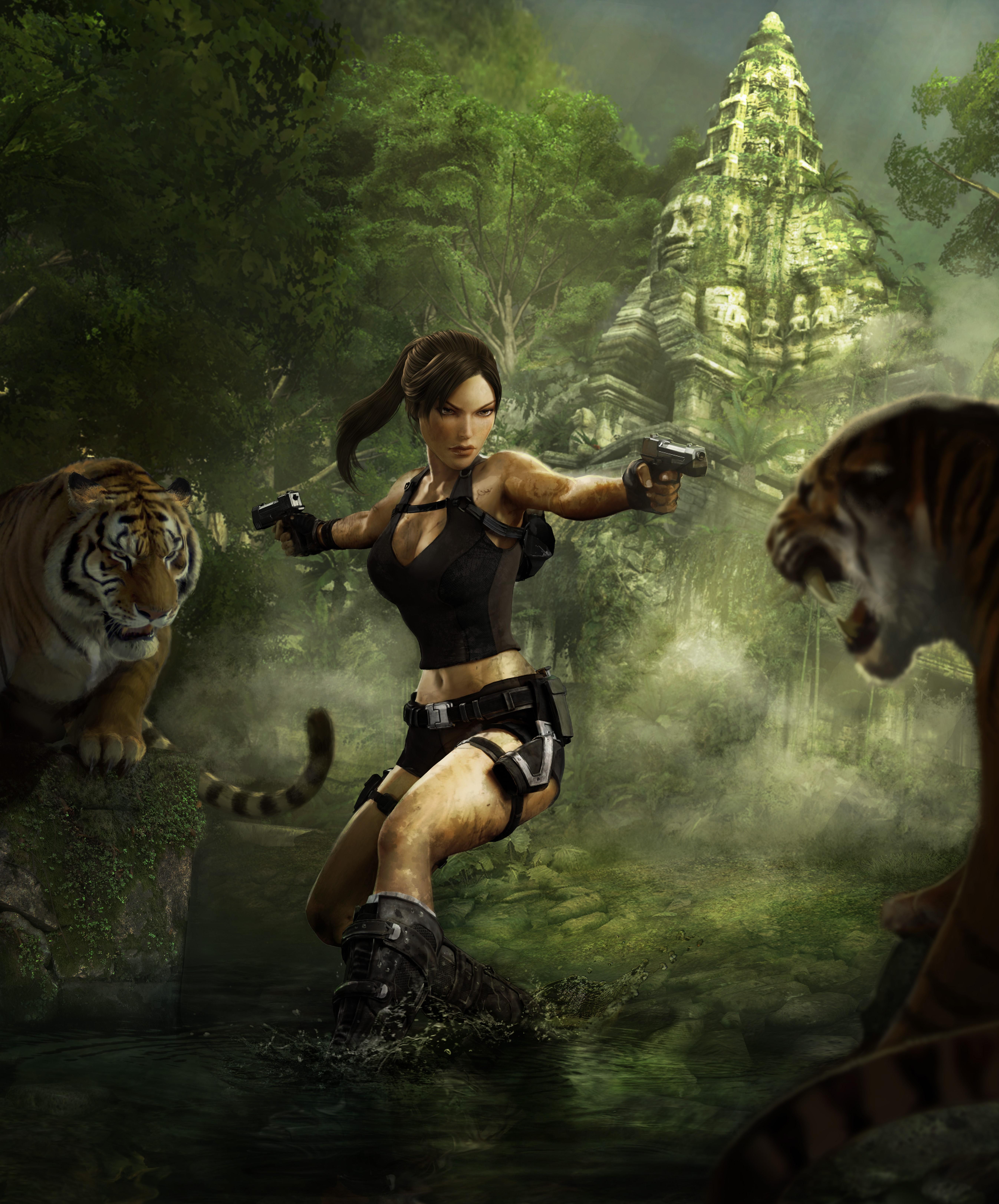 HD wallpaper, Pistols, 5K, Tigers, Tomb Raider Underworld, Lara Croft, 4K