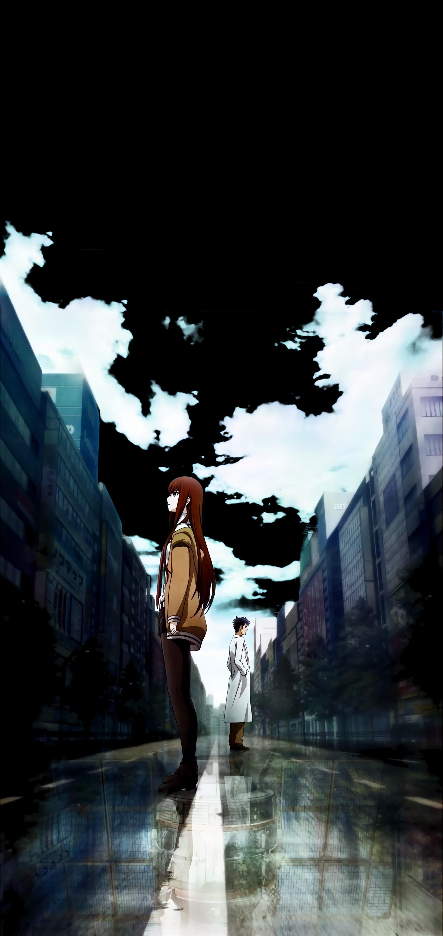 HD wallpaper, Vertical, Makise Kurisu, Dark, Anime, Okabe Rintarou, Anime Girls
