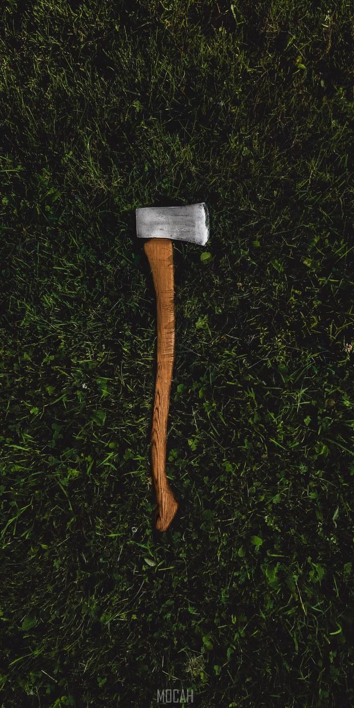 HD wallpaper, A Cut Above, Meizu M6S Screensaver, A Metal Ax With A Wooden Handle Laid Down In The Middle Of A Grassy Ground, 720X1440