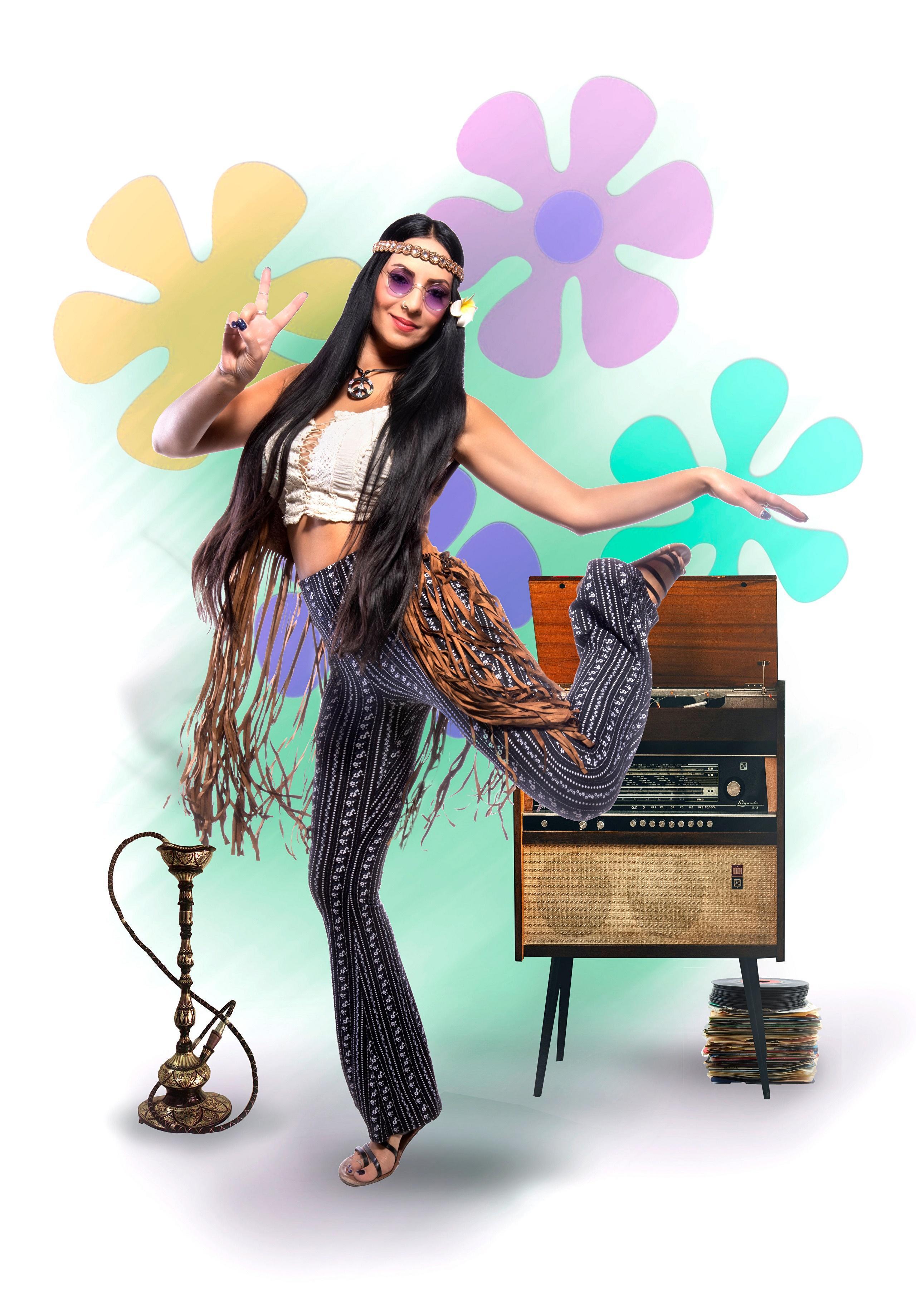 HD wallpaper, Pose, Hair, Radio, Gramophone Record, Hippie, Brunette Girl