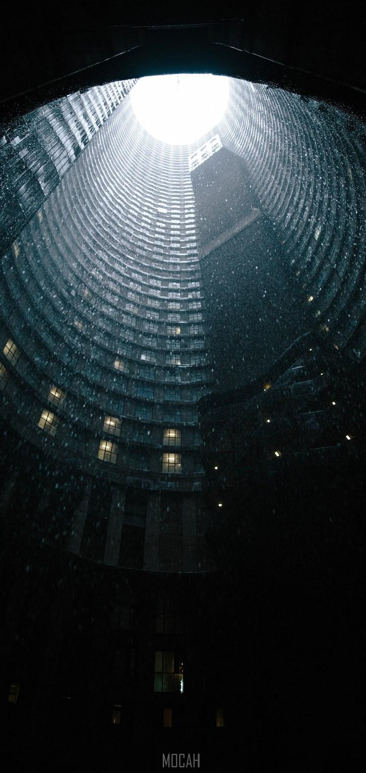 HD wallpaper, A Dramatic Shot Of The Core Of The Ponte City Tower In Johannesburg Under Heavy Rain, Lenovo K6 Enjoy Screensaver, 720X1520, Rain In A Skyscraper Core