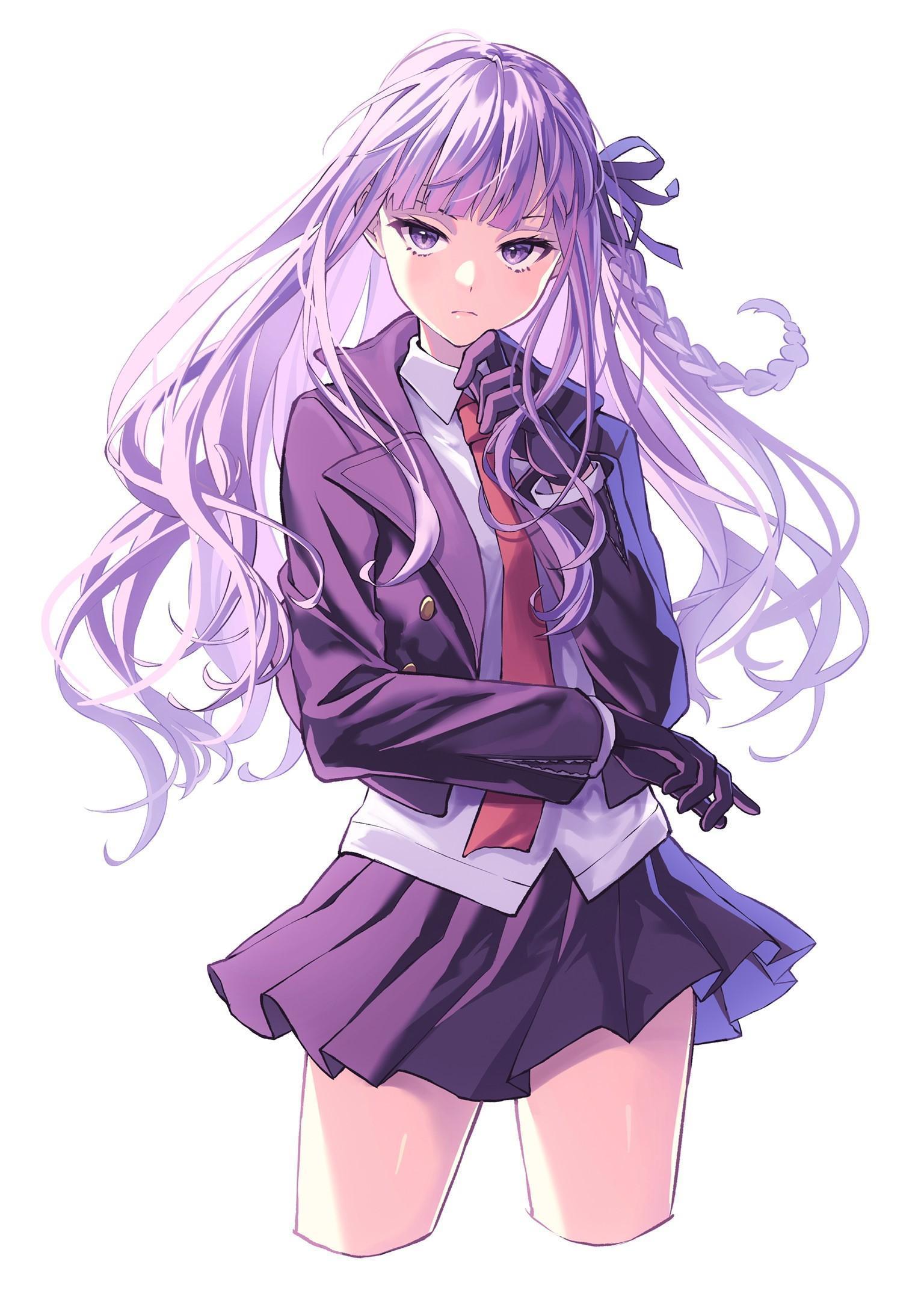 HD wallpaper, Purple Hair, Purple Eyes, Skirt, Lq Saku, Anime Girls, Kirigiri Kyouko, School Uniform, Danganronpa, Gloves