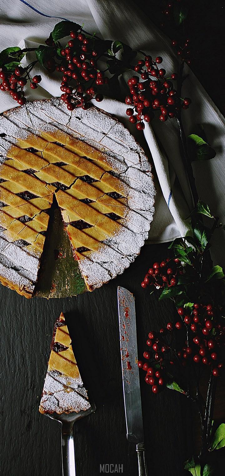 HD wallpaper, 720X1520, Slice Of Pie, Slice Of Cranberry Pie Next To Whole Pie Topped With Powdered Sugar, Motorola One Macro Background