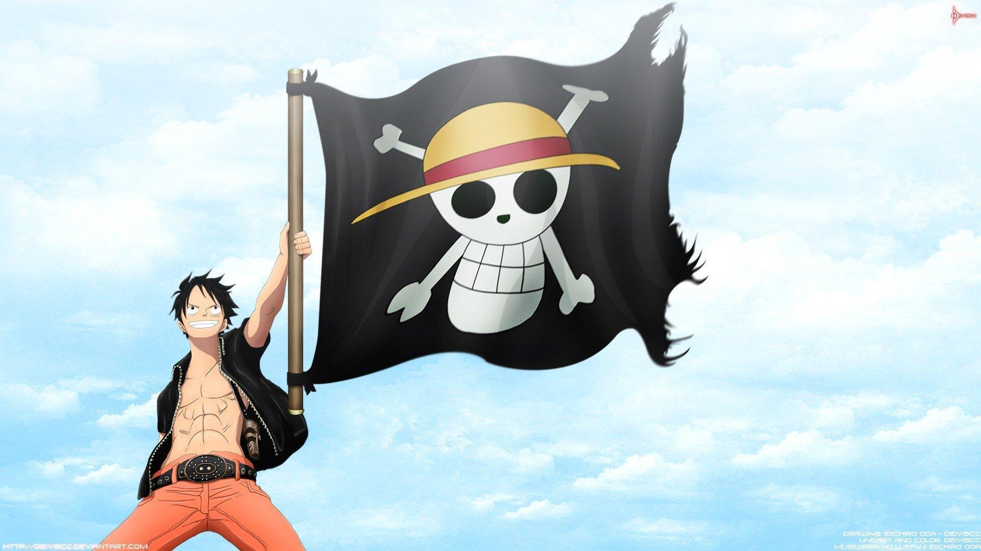 HD wallpaper, 1920X1080 One Piece Monkey D Luffy Straw Hat Pirates Jolly Roger Pirate Flag Wallpaper Jpg 209 Kb