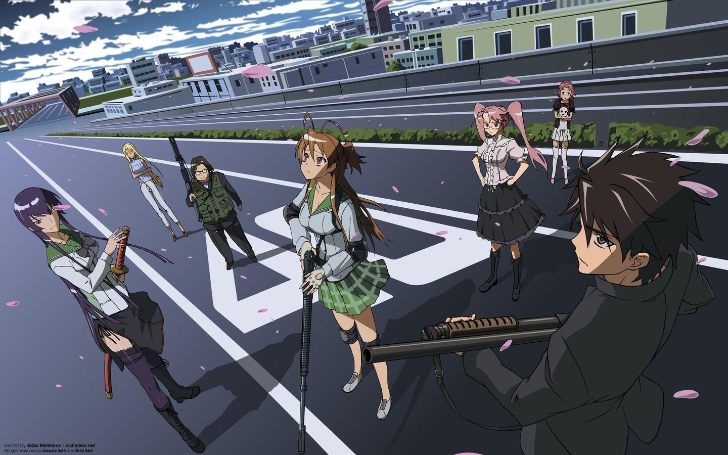 HD wallpaper, Busujima Saeko, Anime, Komuro Takashi, Highschool Of The Dead, School Uniform
