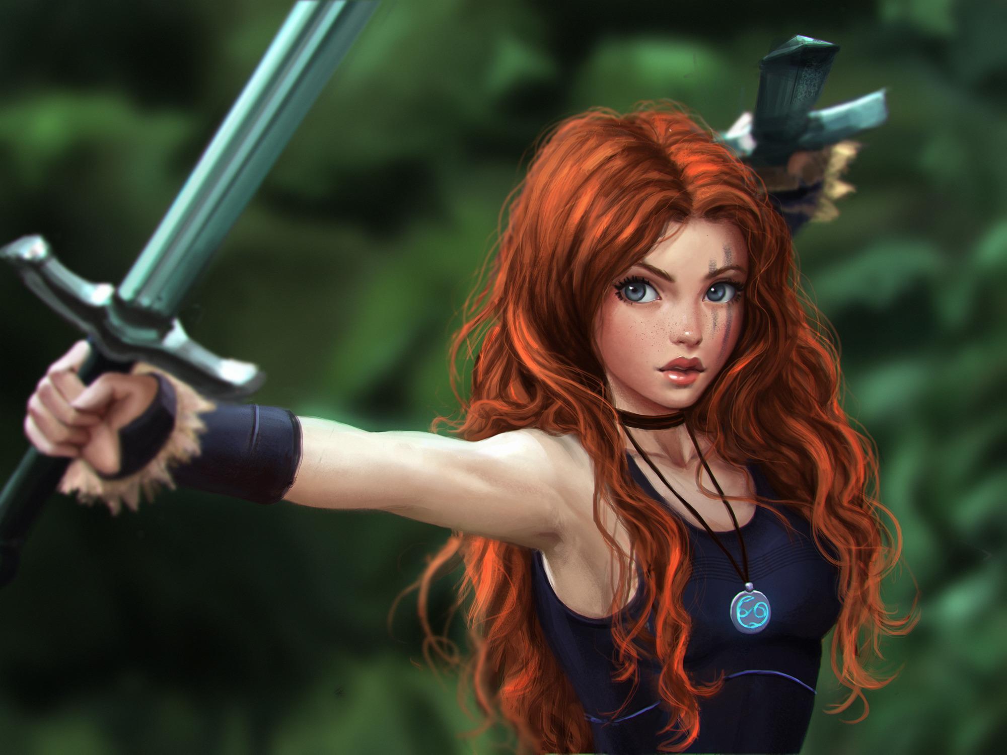 HD wallpaper, Fantasy Art Celtic Warrior Redhead Sword Original Characters