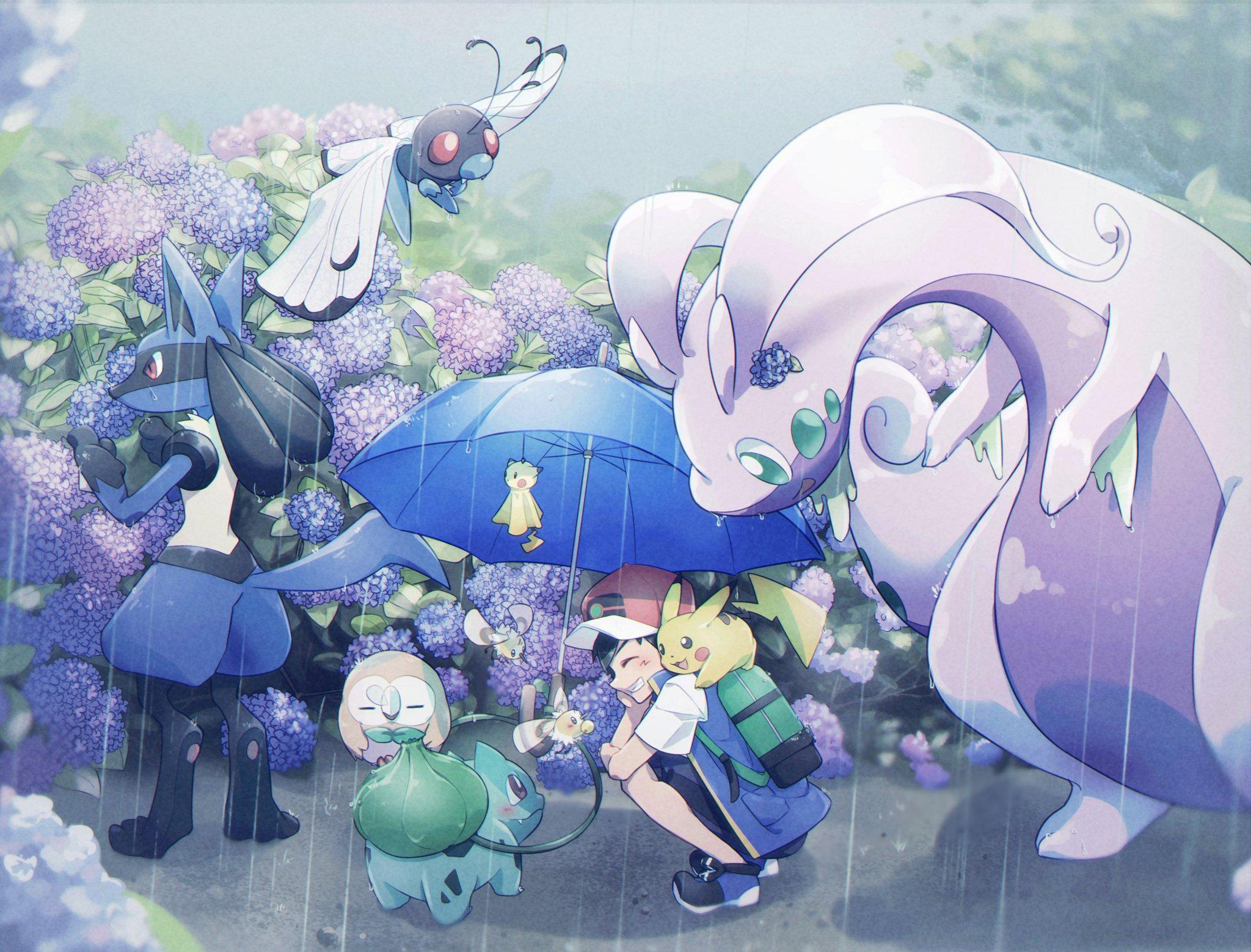 HD wallpaper, Cutiefly Pokemon, Ash Ketchum, Pikachu, Umbrella, Rain